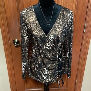 Animal print top with faux leather